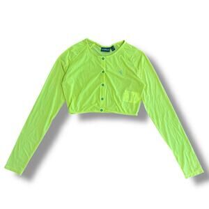 Chervò‎ Sports Neon Yellow Cropped Cardigan XS Y2K Festival Activewear Designer